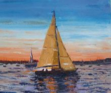 watercolor Sailing at Dusk